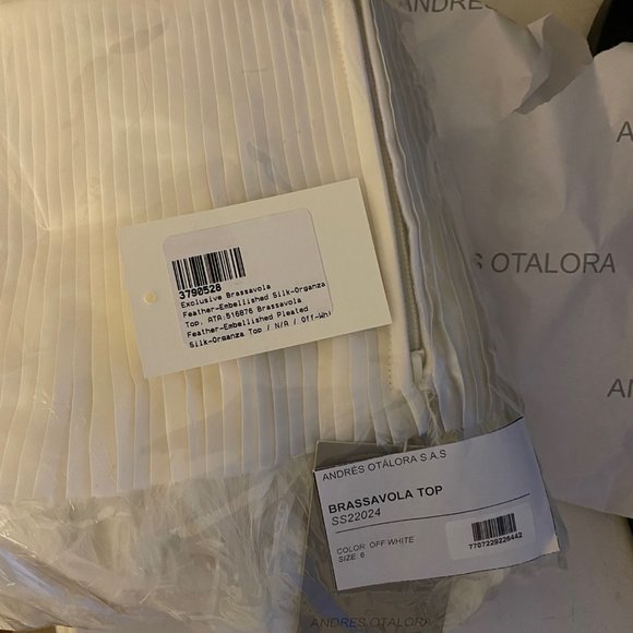 NWT 30% Off-Andres Otalora Brassavola Feather-Embellished Silk-Organza Top -US 6 - Picture 11 of 14